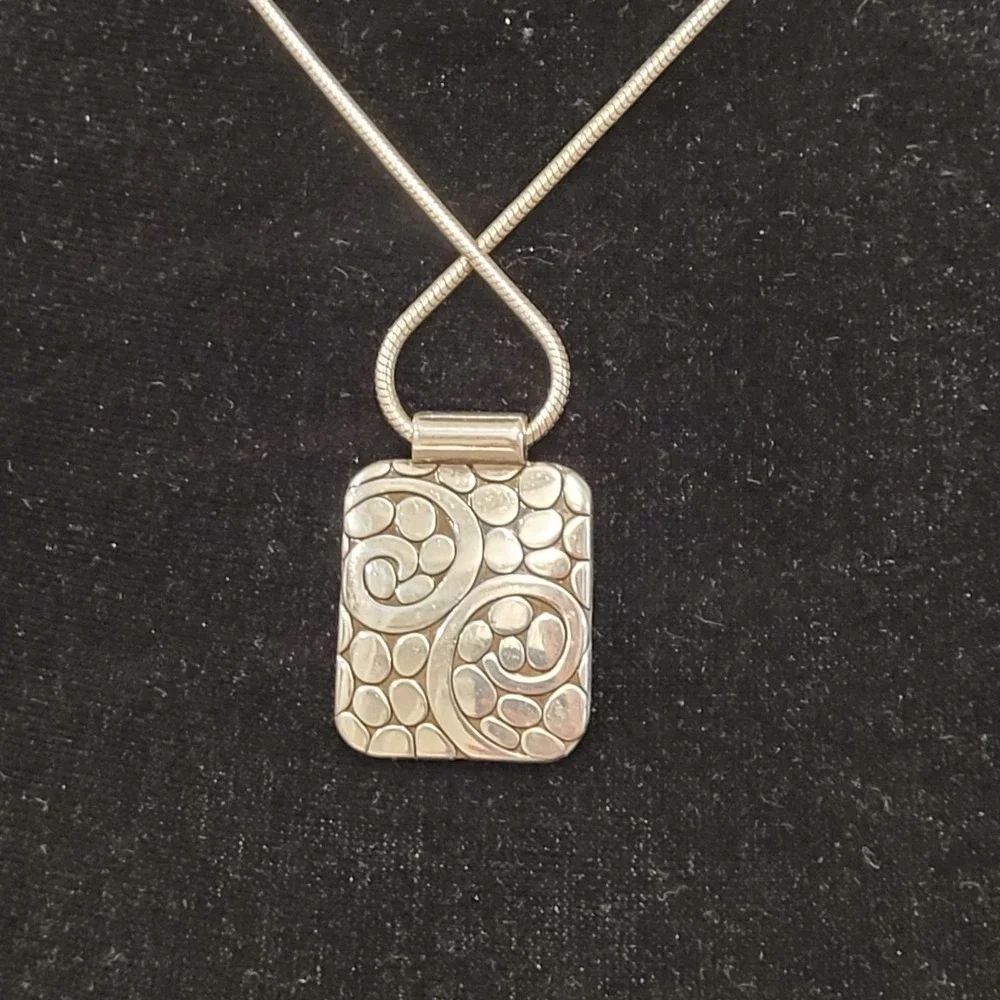 Brighton Silver Pebble Mosaic Rectangle Pendant Necklace - Snake Chain